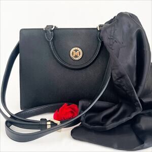 METROCITY Braccialini Saffiano Black Leather Top Handle Shoulder Crossbody Bag